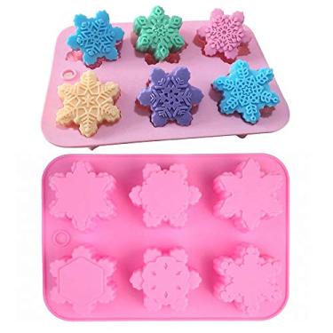 Imagem de MoldFun Conjunto de 2 peças de 6 moldes de silicone em forma de floco de neve diferentes para fazer sabão grande bombas de banho barras de loção doces de chocolate goma de assar bolo gelatina cera giz derretida gesso cubo de gelo bandeja