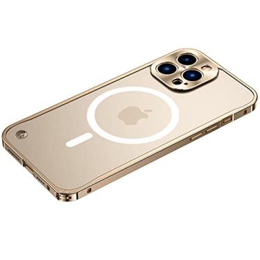 Imagem de Capa de telefone de alumínio de luxo para iPone 13 Mini 14 Pro Max Acrílica fosca à prova de choque Capa de armadura para iPhone 12 13 Pro Max, Dourada, para iPhone 14 Plus