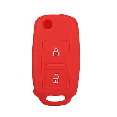 Imagem de YJADHU Capa de chave de carro masculina feminina de silicone 2 botões, adequada para VW Amarok Polo Golf MK4 Bora Jetta Altea Skoda Octavia Fabia Amarok, vermelha