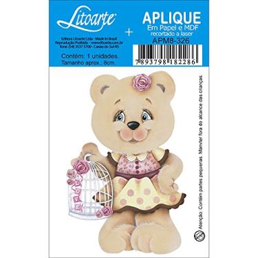 Imagem de Aplique MDF e Papel Litoarte 8 cm - Modelo APM8-326 Ursa com Gaiola
