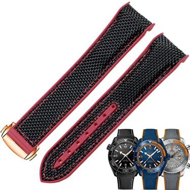 Imagem de RAYESS 20mm 22mm Pulseira de relógio para Omega 300 SEAMASTER 600 Planeta oceano fivela dobrável silicone pulseira de nylon acessórios para relógio pulseira de relógio (cor: preto vermelho ouro rosa, tamanho: 22mm)