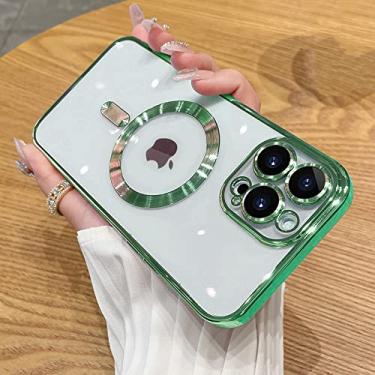 Imagem de Capa magnética sem fio para iPhone 14 13 11 12 Pro Protetor de lente de vidro Max Capa transparente de silicone, verde, para iPhone 14 Pro