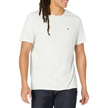 Imagem de Tommy Hilfiger Camiseta masculina Essential de manga curta e gola redonda com bolso, Cinza-claro mesclado, GG