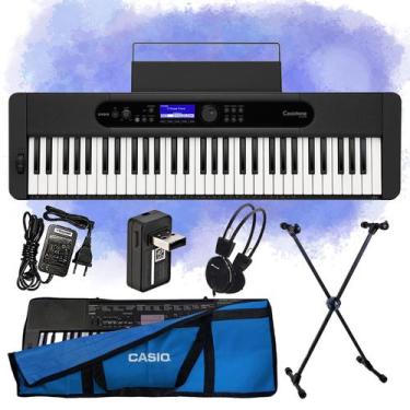 Imagem de Kit Teclado Casio Musical Ct-S400 5/8 Com Capa Azul Suporte E Fone