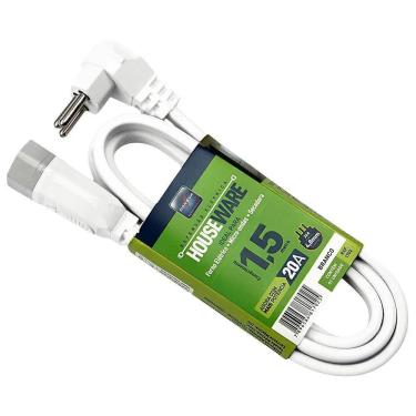 Imagem de Cordão Prolongador Macho/Fêmea 2P+T Houseware Cabo PP Plano 1,5 Metros 3x2,50mm² 20A 250V Branco Cod. DN1702 - Daneva