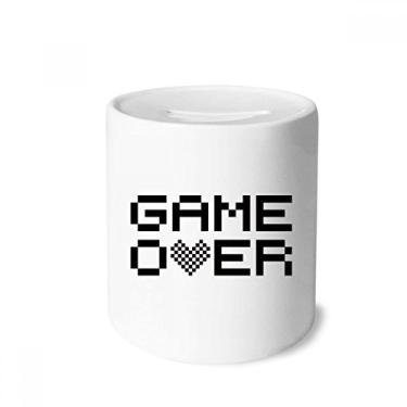 Imagem de DIYthinker Caixa preta cinza Game Over Pixel para dinheiro caixa de cerâmica porta-moedas presente de cofrinho