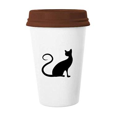 Imagem de Caneca de Cerâmica Elegante com Desenho de Gato Preto, Canecas, Xícara e Copo de Café com Tampa de Cerâmica