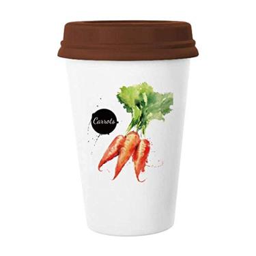 Imagem de Caneca de cerâmica sabor cenoura vegetal saudável aquarela café bebendo vidro cerâmica copo tampa