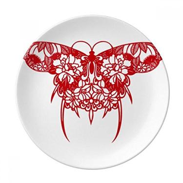 Imagem de Borboleta de pipa chinesa em placa vermelha decorativa de porcelana salver louça de jantar