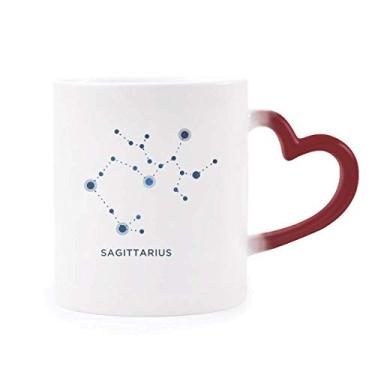 Imagem de Caneca sensível ao calor do zodíaco com símbolo de constelação de Sagitário Caneca vermelha que muda de cor