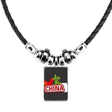 Imagem de DIYthinker Colar China Map Bamboo Red China Town Jewelry Torque Leather Rope Pendant