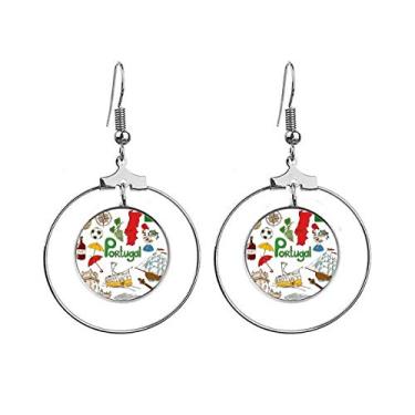 Imagem de Brincos com bandeira nacional de Portugal Landscap Animals com pingente de argola