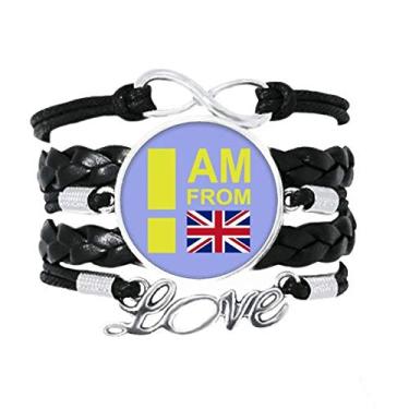 Imagem de OFFbb-USA Pulseira de presente I Am from United Kingdom Art Déco, acessório de amor, pulseira de couro torcido para presente