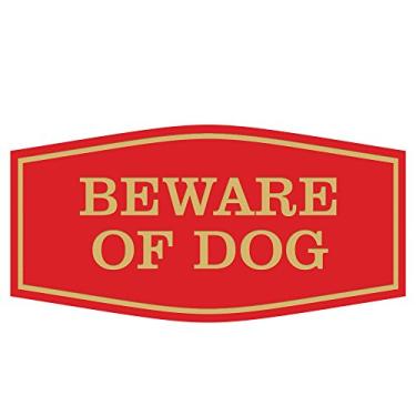 Imagem de All Quality Placa de parede ou porta Fancy Beware of Dog | Material durável | Placas de segurança doméstica | Fácil de instalar (vermelho/dourado) - Pequeno 1 pacote