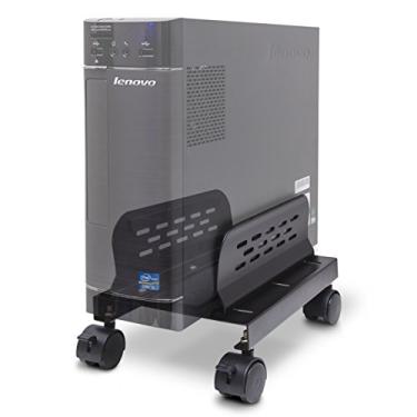 Imagem de Suporte de piso fino de metal para computador ou UPS com largura ajustável e rodas giratórias de bloqueio