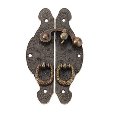 Imagem de Caso de madeira de bronze antigo hasp vintage jóias decorativas caixa de presente mala hasp hasp gancho fivela fivela bloqueio 90 * 50mm YYDFPIIA
