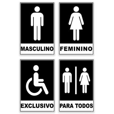 Imagem de Kit 4 Placas Banheiro Masculino Feminino Cadeirante 20x15cm