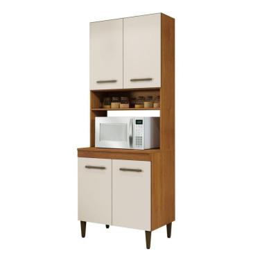 Imagem de Paneleiro Torre Quente 4 Portas 3 Prateleiras Atenas Kaiki Moveis Naturalle/Off White