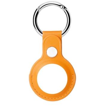 Imagem de Chaveiro Airtag impermeável e suporte de couro para etiqueta de ar, capa AirTag com chaveiro para Apple AirTags, Bolsa, mochila, mala, bagagem, gato, cachorro, animais de estimação (Amarelo)