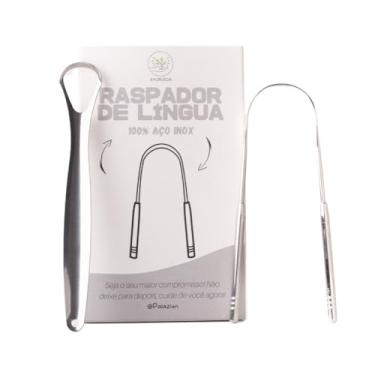 Imagem de Raspador Limpador de Língua Aço Inox Kit 2 Ferramenta Raspagem Higienizador Lingual Ayurveda Palaziun