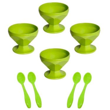 Imagem de Kit Taça De Sobremesa Com 4 Taças De Sobremesa 150ml + 4 Colheres Verd
