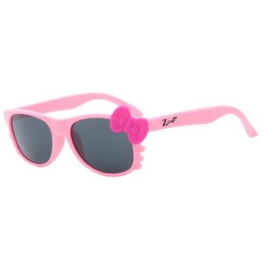 Imagem de Óculos De Sol Infantil Z-Jim Quadrado Gatinho Rosa Claro E Laço Roxo -