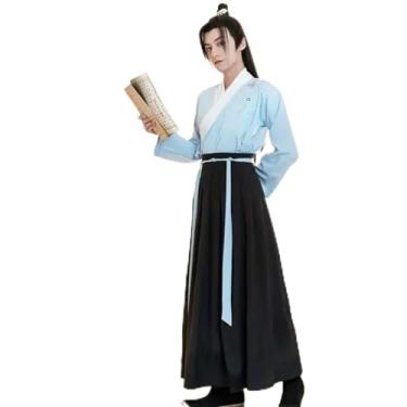 Imagem de Hanfu Masculino Antigo Chinês Hanfu Conjuntos Pretos Homens Carnaval e Halloween Cosplay Traje Hanfu para Homens Tamanho Grande