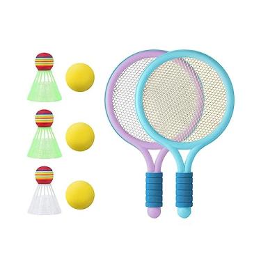 Imagem de Generic Raquetes de tênis conjuntos de badminton jogo de brinquedo portátil passarinhos raquetes bola para treinamento, meninos meninas, playground, Violeta Azul