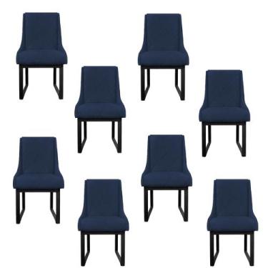 Imagem de Kit 08 Cadeiras Para Sala De Jantar Lizz Base De Ferro Veludo Azul Mar