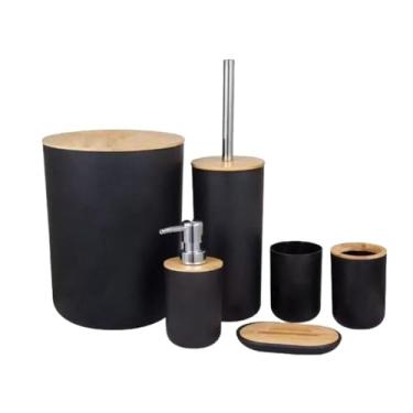 Imagem de Plasvale, Kit Conjunto para Banheiro Bambu 6 Peças, Preto