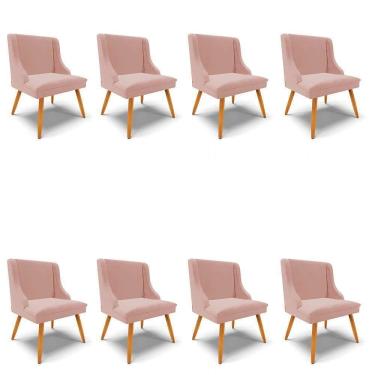 Imagem de Kit 8 Cadeiras Estofadas Para Sala De Jantar Pés Palito Lia Veludo Rosê - Ibiza