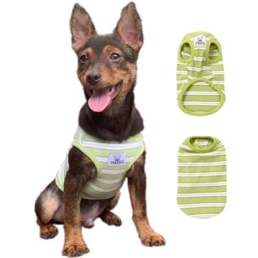 Imagem de YQYS Camisetas para cães de estimação, colete de algodão listrado multicolorido para cães e gatos pequenos, camiseta regata xícara de chá, roupas para cães, verde, branco, médio