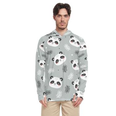 Imagem de Camiseta masculina de manga comprida com capuz e rosto de urso panda bebê com proteção solar FPS 50+ leve Rash Guard com capuz, Rosto de urso panda bebê, P