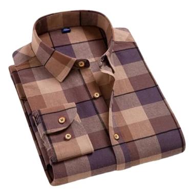 Imagem de Camisa xadrez masculina de flanela outono slim manga longa formal para negócios camisas quentes, T0c01045, M