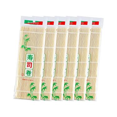 Imagem de JIALEEY Tapete para enrolar sushi de bambu, 24 x 24 cm, conjunto com 6 peças