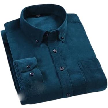 Imagem de Camisa masculina casual de algodão quente de veludo cotelê de manga comprida e gola de botão para outono/inverno, G701, G