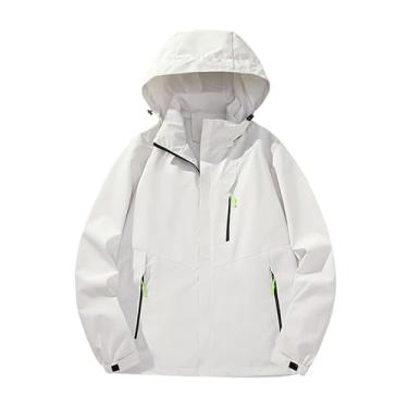 Imagem de Jaqueta masculina leve, corta-vento, cor sólida, capa de chuva, com zíper, bolsos, casaco de ciclismo, Branco, 3G