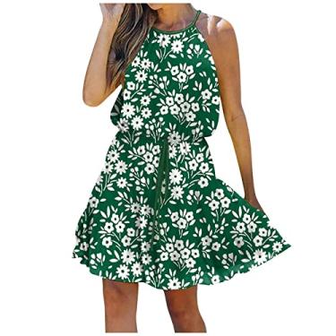 Imagem de Vestidos femininos frente única aberta nas costas para mulheres sem mangas midi praia recorte havaiano vestidos franzidos 2024, A-250 verde-limão, G