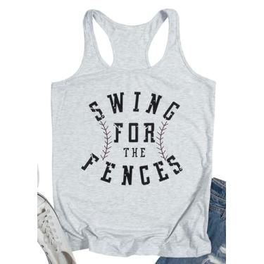 Imagem de Swing for The Fences Camiseta regata feminina engraçada de beisebol com estampa de verão costas nadador sem mangas, Cinza claro, GG