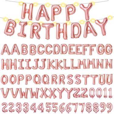 Imagem de Personalized Name Happy Birthday Balloons Letters Kit, DIY Custom Name Birthday Banner, 2 Sets A- Z & 0-9 16'' Letters and Numbers with 2 LED Light for Birthday Party Decorations (Rose)