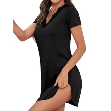 Imagem de H HIAMIGOS Camiseta feminina de cetim sexy de renda com decote em V e fendas laterais, Preto, M