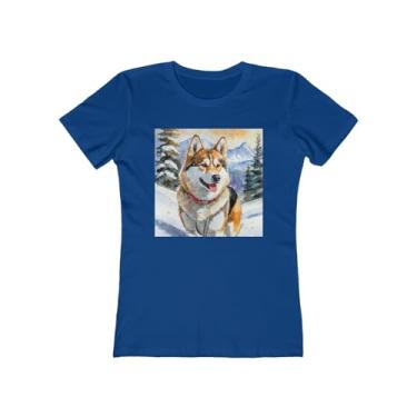 Imagem de Chinook 'Sled Dog' - Camiseta feminina justa de algodão torcido, Azul royal liso, GG