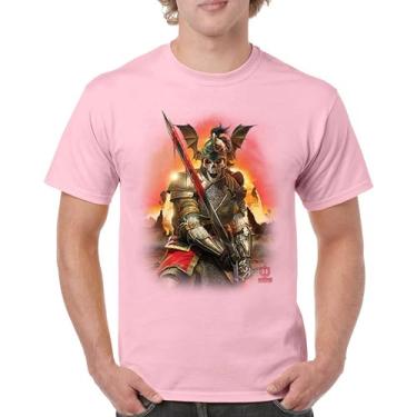 Imagem de Camiseta masculina Apocalypse Reaper Fantasy Skeleton Knight with a Sword Medieval Legendary Creature Dragon Wizard, Rosa claro, G