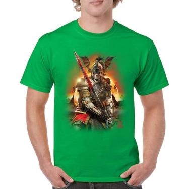 Imagem de Camiseta masculina Apocalypse Reaper Fantasy Skeleton Knight with a Sword Medieval Legendary Creature Dragon Wizard, Verde, P
