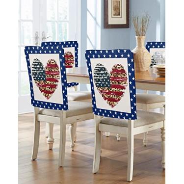 Imagem de Savannan Capas para cadeira de jantar, Dia da Independência, vintage, em forma de coração, bandeira americana, estrela, leopardo, capas de cadeira para decoração de festivais, festas de fim de ano,