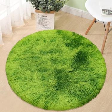 Imagem de ATRUG Tapetes redondos pequenos de grama verde de 0,9 m para quarto, tapete redondo tingido de amarrar verde fofo para quarto de meninos, quarto de meninas, sala de jogos, berçário, decoração estética