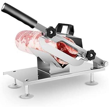 Imagem de Cortador manual de carne congelada em aço inoxidável Distância de ajuste da máquina de corte de carne manual: 0,3-15 mm Para cozinhar em casa Carne de carneiro Rolo de carne Queijo Vegetal c