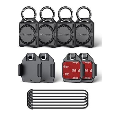 Imagem de PROfezzion Pacote com 4 capas seguras com porta-chaves, suporte adesivo 3M e alça de laço para chaveiro, coleira de cachorro, mochila, bolsa de bagagem, carro e mais, à prova d'água IPX8, capa