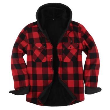 Imagem de Askdeer Camisa masculina de flanela de ajuste regular, camisas de pelúcia xadrez, manga comprida, camisa casual com bolso, Painel vermelho A02, Medium