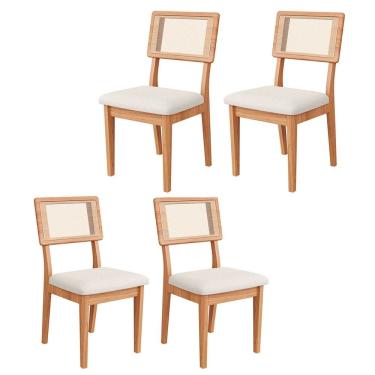 Imagem de Kit 4 Cadeiras  Estofadas com Encosto de Tela MDF Freijó Bege Rústico